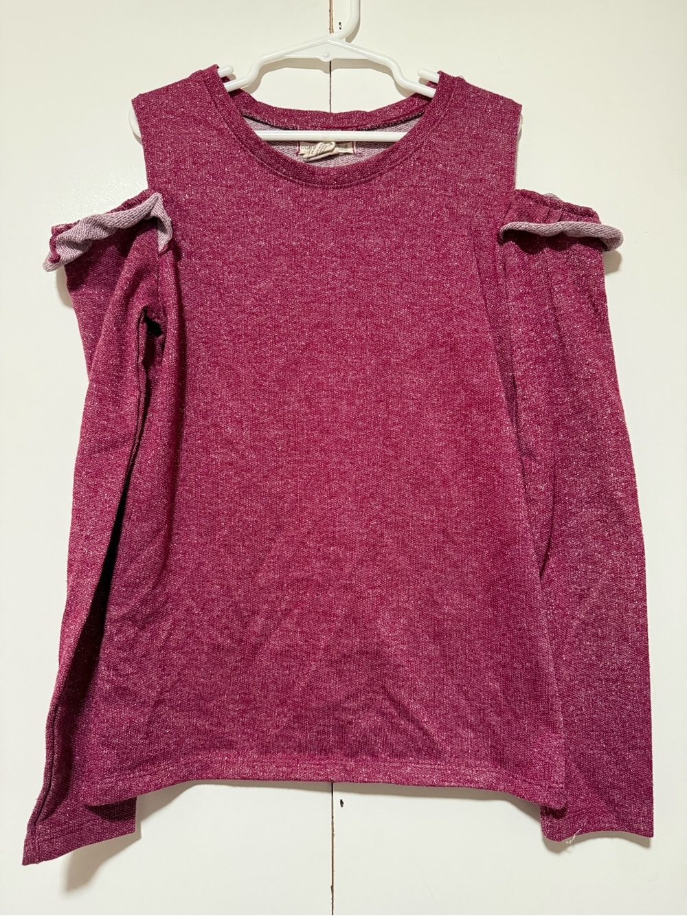 One Step up Heather Raspberry Cold-Shoulder Long Sleeve Top